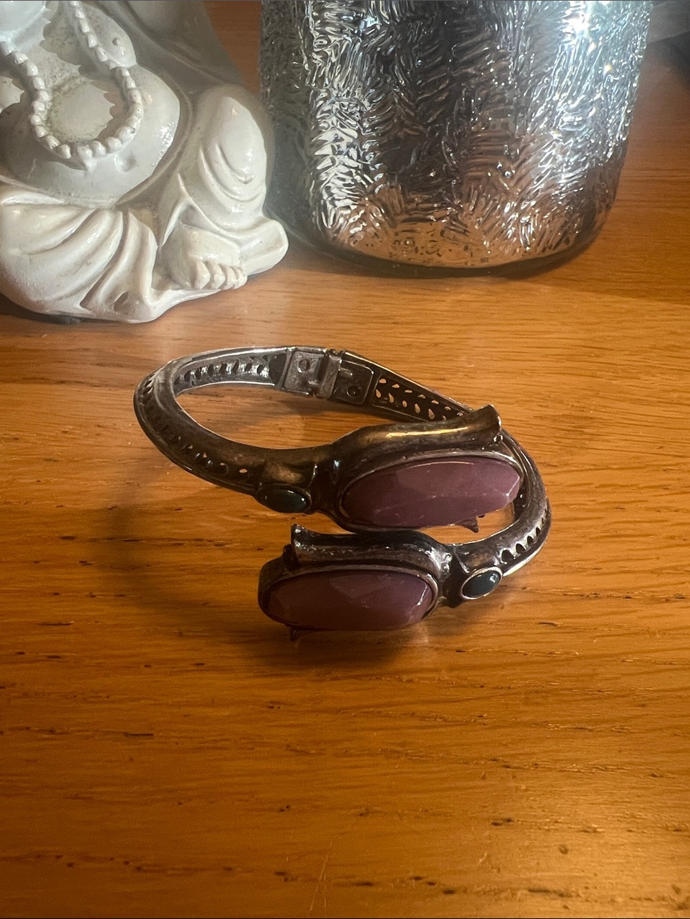 Lucky Brand Vintage Double Stone Silver-Tone Cuff Bracelet in Mauve